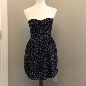 Black strapless floral dress